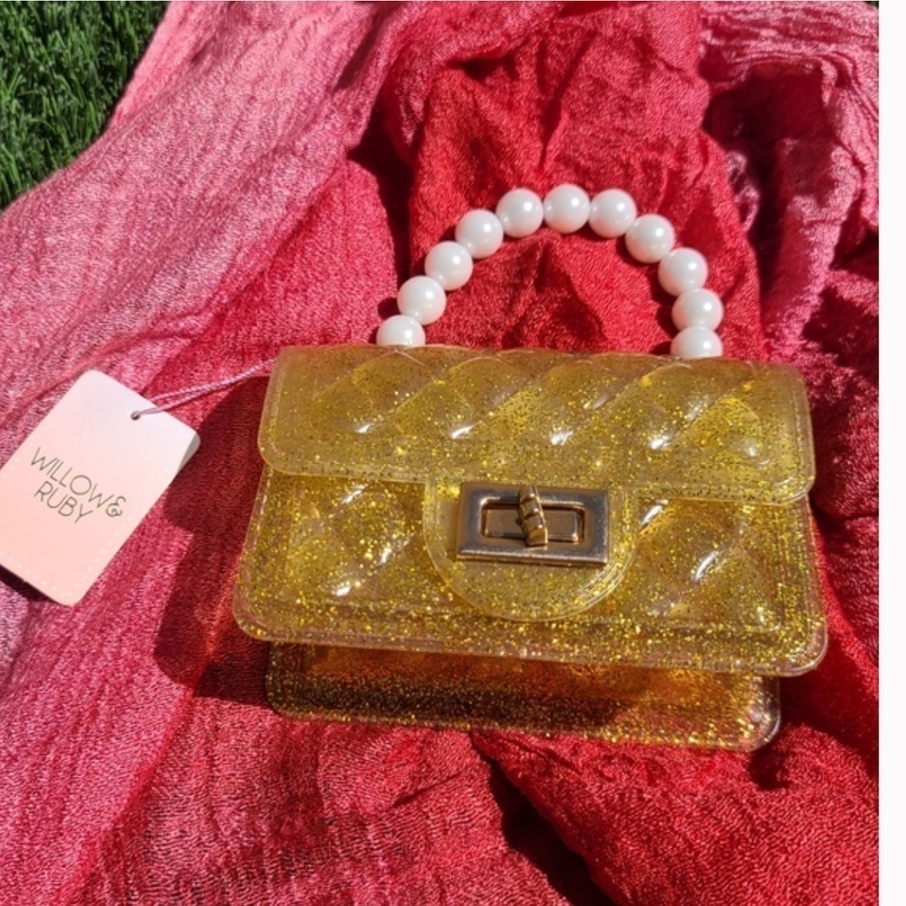 Willow & Ruby Gold glitter Jelly Bag w/ Interchangeable Purse strap & Handle - Picture 4 of 4